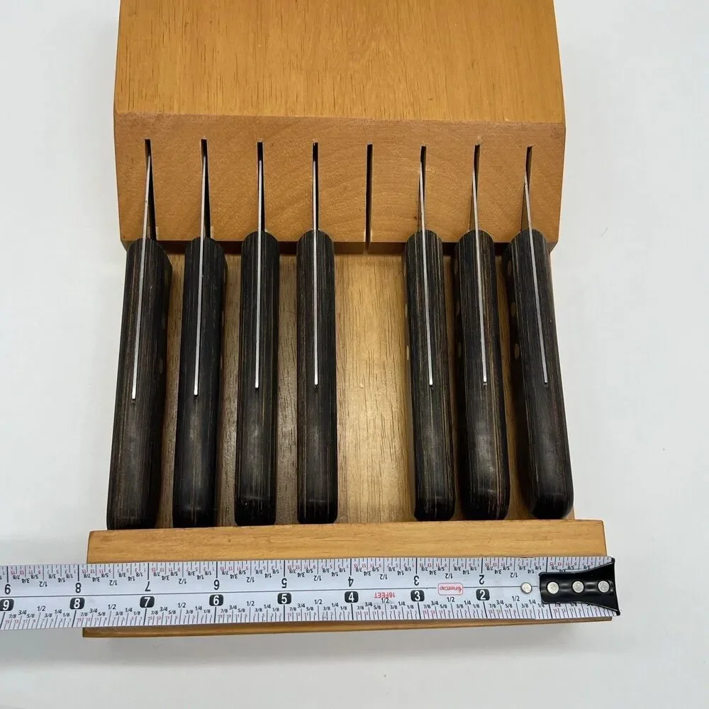 Set (7) TRAMONTINA Porterhouse SERRATED STEAK KNIVES w/ WOODEN WALL Hang/Drawer